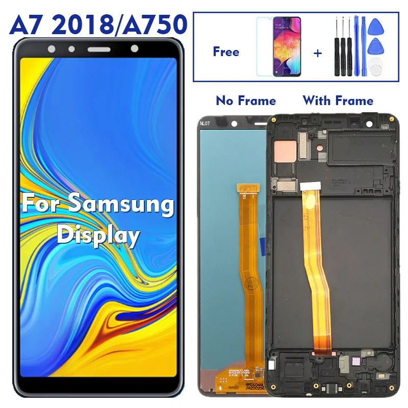 Pantalla LCD Original Super Amoled para m&oacute;vil, montaje de digitalizador t&aacute;ctil con o sin marco, para Samsung Galaxy A7 2018 SM A750G A750FN DS-0