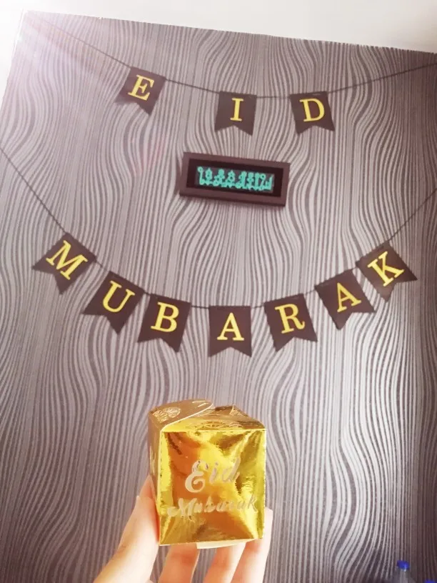 

1Set Eid Mubarak Balloons Paper Banner Gift Sticker Boxes Happy Ramadan Mubarak Decoration Muslim Hijab Festival Party Supplies