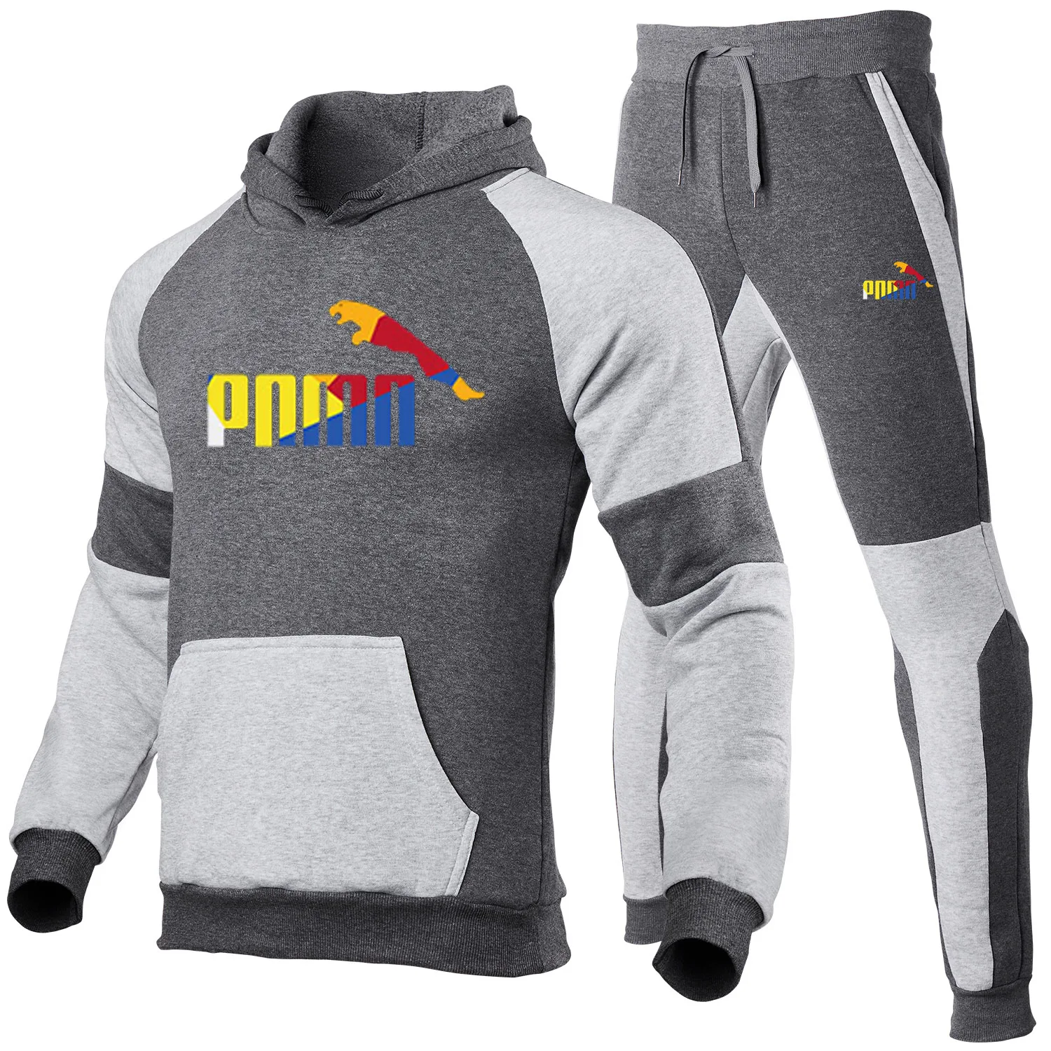 

2021 New Fashion Tracksuit Men's Quick Dry Sweatshirt Running Sportswear Two Pieces Splicing Hoodie + Pants Male Sports Suit