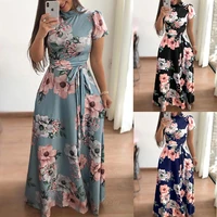2021 new elegant spring autumn womens dress casual fashion floral print super long dress fashion hollow out long vestidos dress