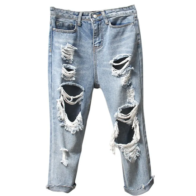 Женские джинсы оверсайз свободные облегающие винтажные шаровары с дырками