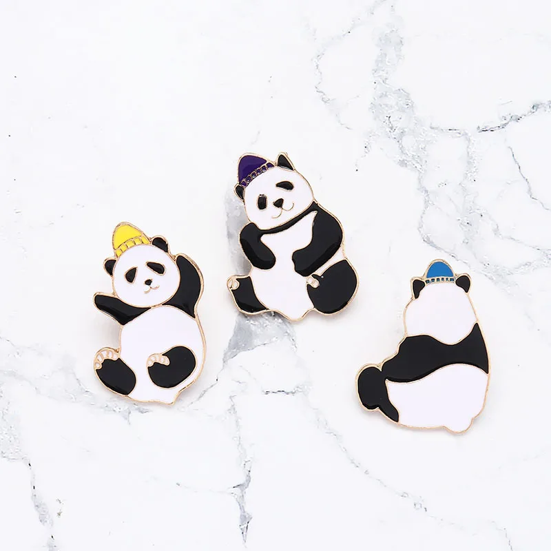 Шляпы панды булавки забавная панда Броши отворот булавка джинсовая рубашка