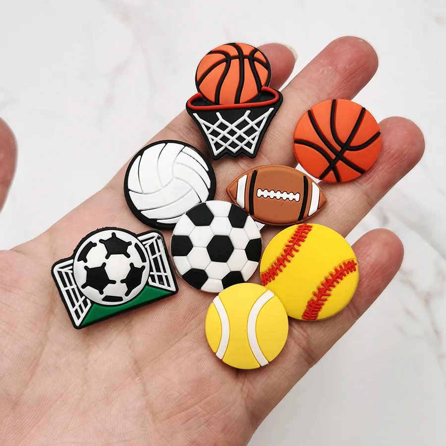 

1pcs Ball Games Shoe Charms Basketball Rugby Football Volleyball Shoe Accessories Buckle Decoration Fit Croc Jibz Kid Party Gift