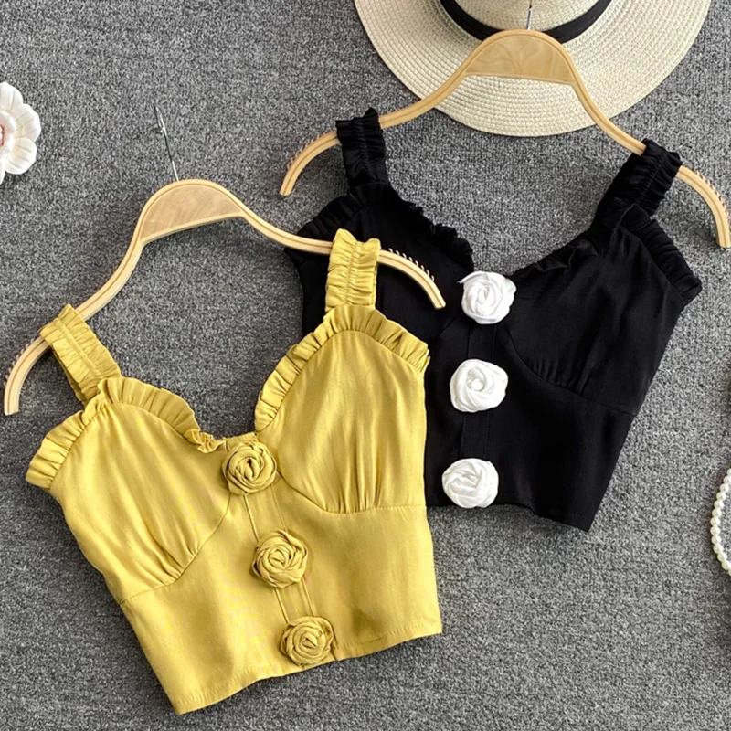 

Майка Женская Базовая яркая однотонная с оборками и цветочным рисунком розы