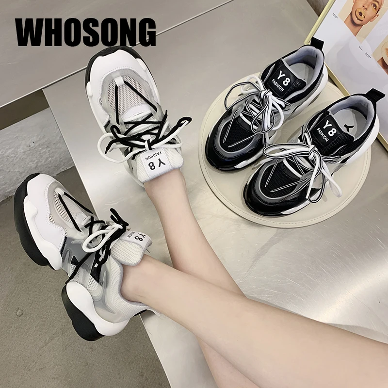 

Женские спортивные кроссовки, женские брендовые массивные кроссовки, Женская Белая обувь на платформе, женские сетчатые повседневные крос...