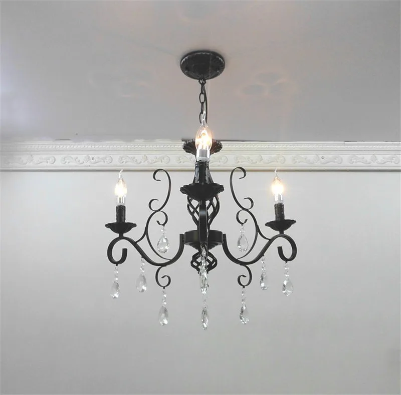 Vintage Crystal Chandeliers Livint Room Dining Room Lamp Black White Loft Wrought Iron E14 Candle Chandeliere Lighting
