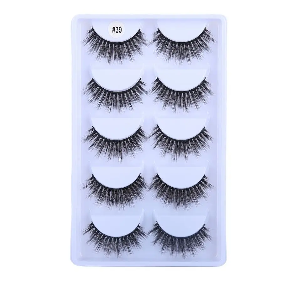 

Wholesale 3D Faux Mink False Eyelashes 1Set/5Pairs Natural Look Wispy Fluffy Makeup Set Beauty Eye Lash Vendors Fake Eyelashes