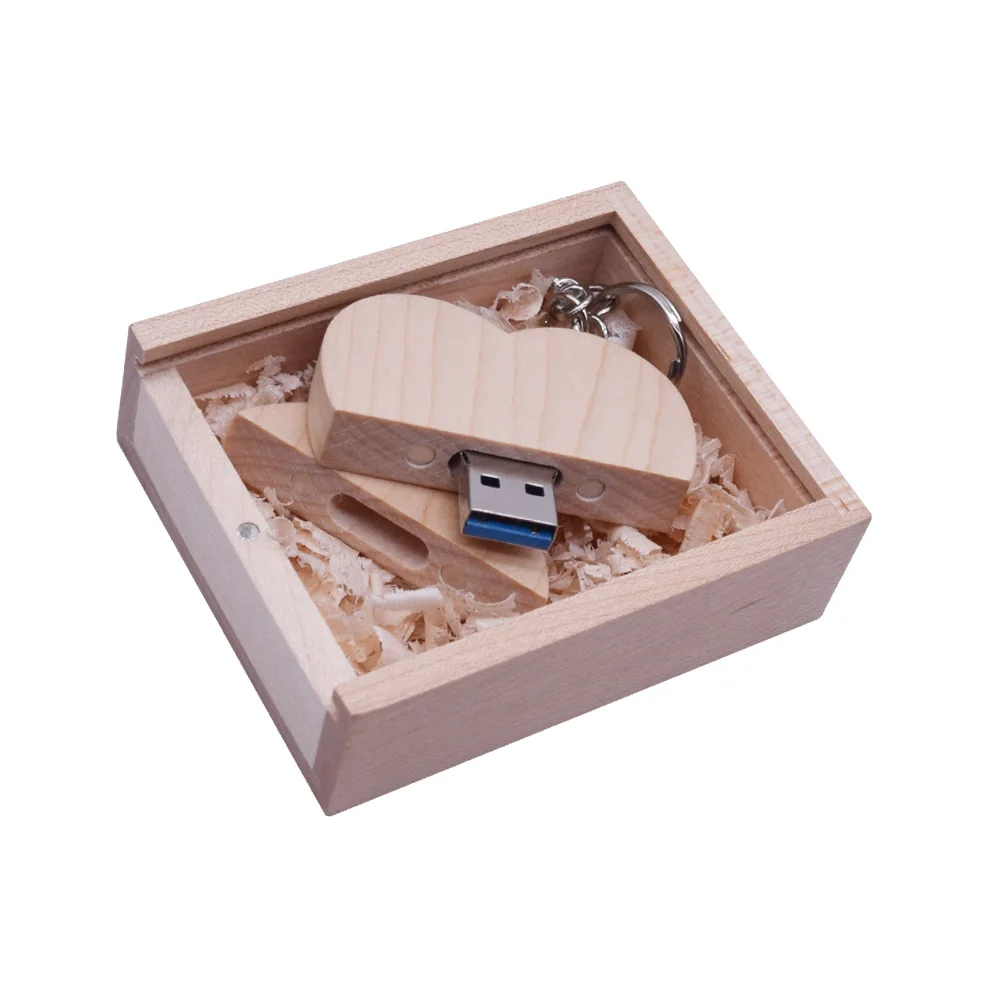 USB флеш-накопитель с деревянным сердцем и подарочной коробкой 4/8/32/64 ГБ 10 шт. |