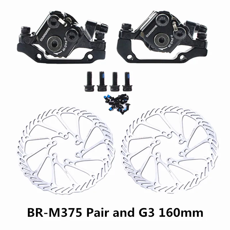 Pair and G3 SHIMANO BR-M375 механические дисковые тормозные суппорты для Acera Alivio Deore с смоляные подушечки M375 суппорт w/n G3/HS1 ротор 160 мм - Цвет: Pair and G3