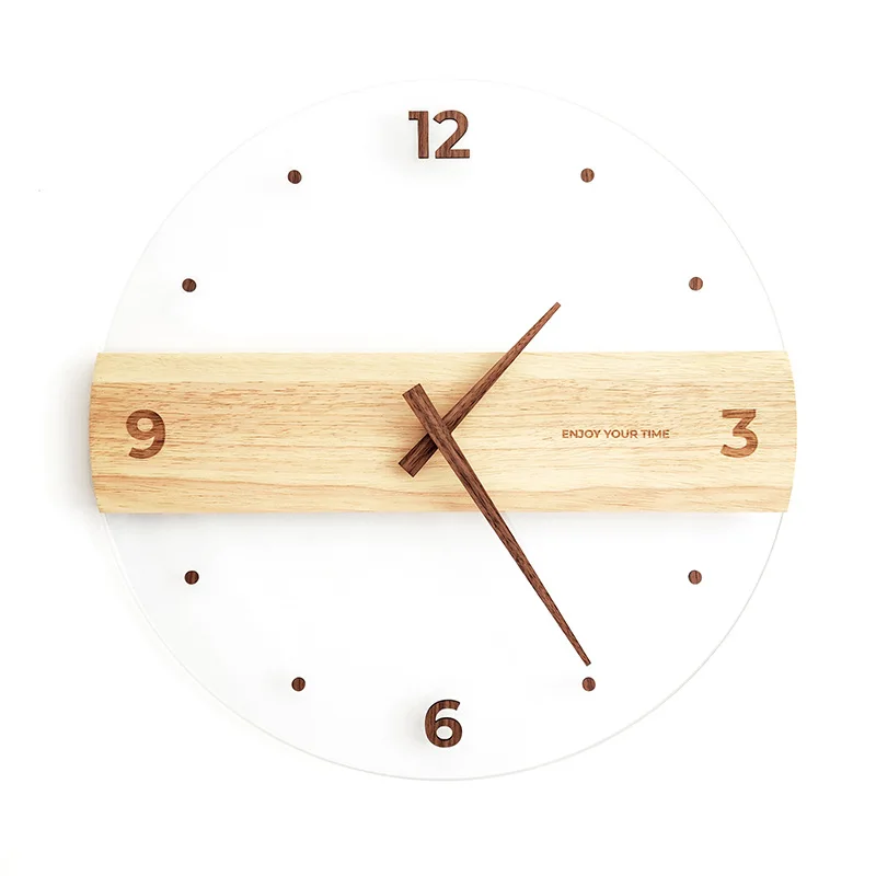 

Nordic Large Wall Clock Modern Design Wooden Wall Watch Silent Clocks Creative Home Living Room Decorative Glass Zegary Gift