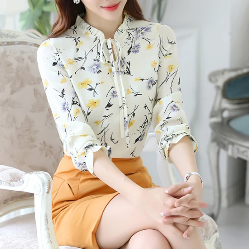 Fanco Blusas Femininas, модные цветочные топы и блузки, осенние женские рубашки с длинным рукавом, шифоновые женские блузки с принтом