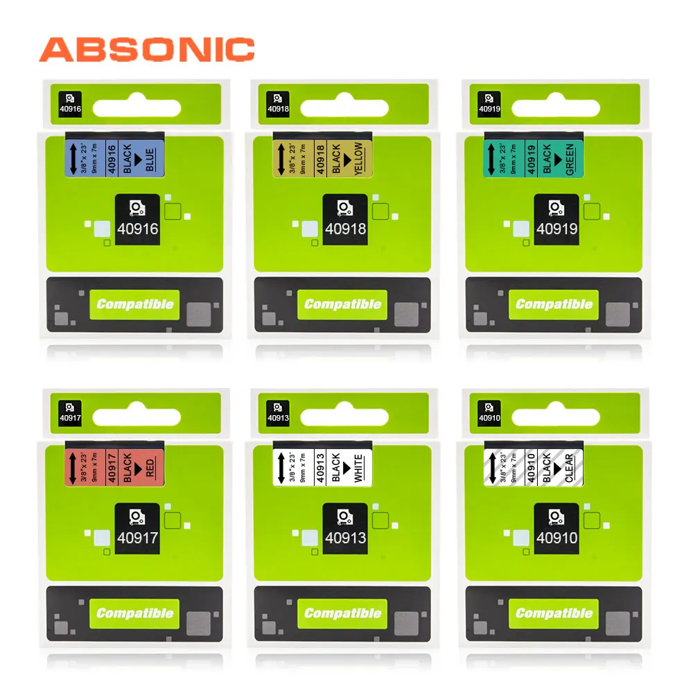 Absinic 2 шт. Замена D1 DYMO 40910 40913 40916 40917 40918 9 мм Картридж лента совместимый с LabelManager 160 280