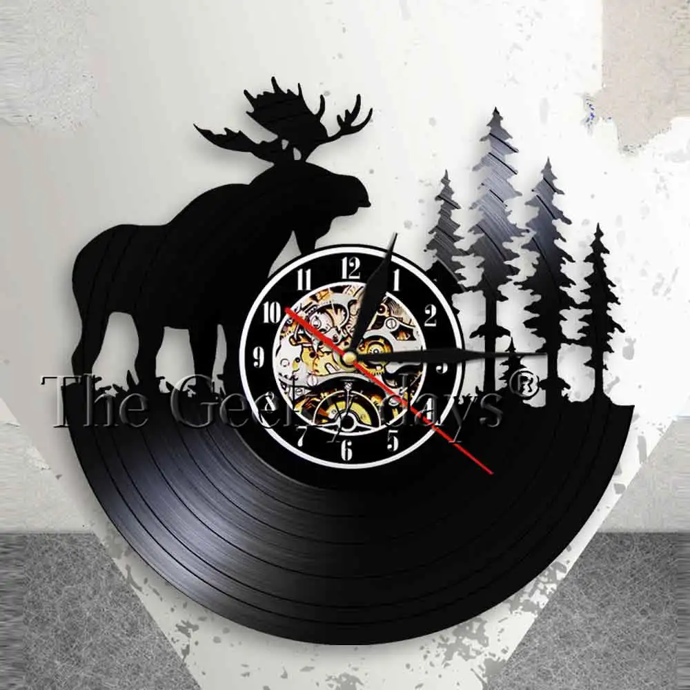 Лесной Олень настенный Декор Ретро Виниловая пластинка настенные часы Antler King Moose