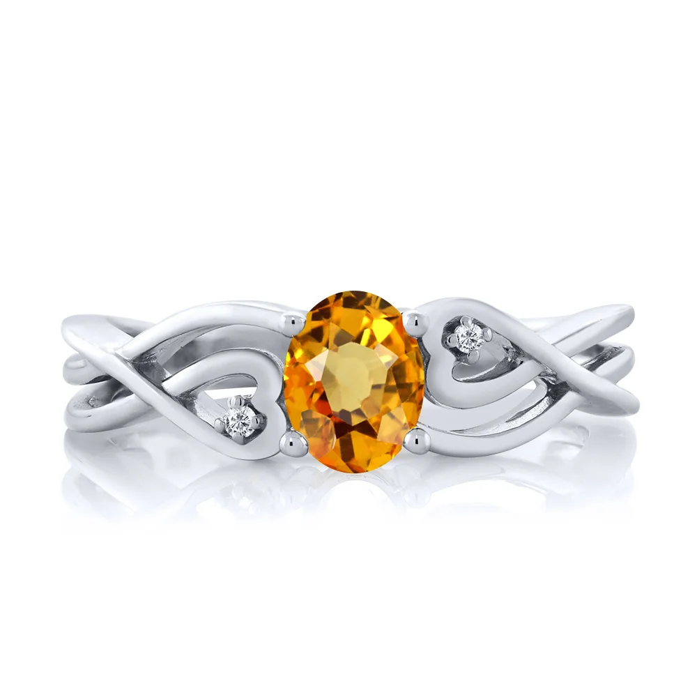 GemStoneKing 0,56 карат Овальный натуральный желтый сапфир Белый бриллиант обручальные кольца 925 пробы серебряные ювелирные изделия для женщин