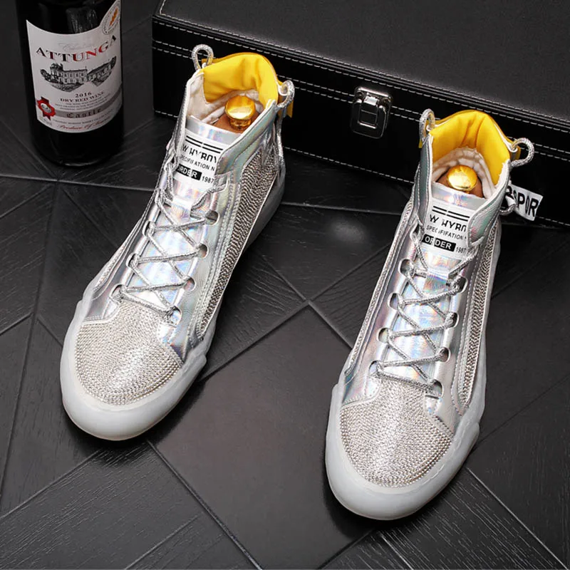 Туфли мужские со стразами повседневная обувь на платформе плоская подошва для