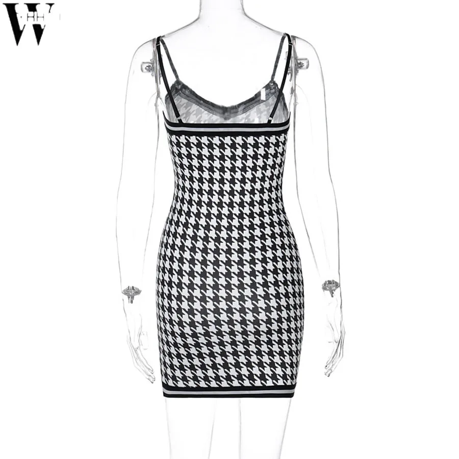 

WYHHCJ 2021 Print Bodycon Dress Women Black Summer V-Neck Sexy Sleeveless Spaghetti Strap Beach Mini Dresses Party Street Style