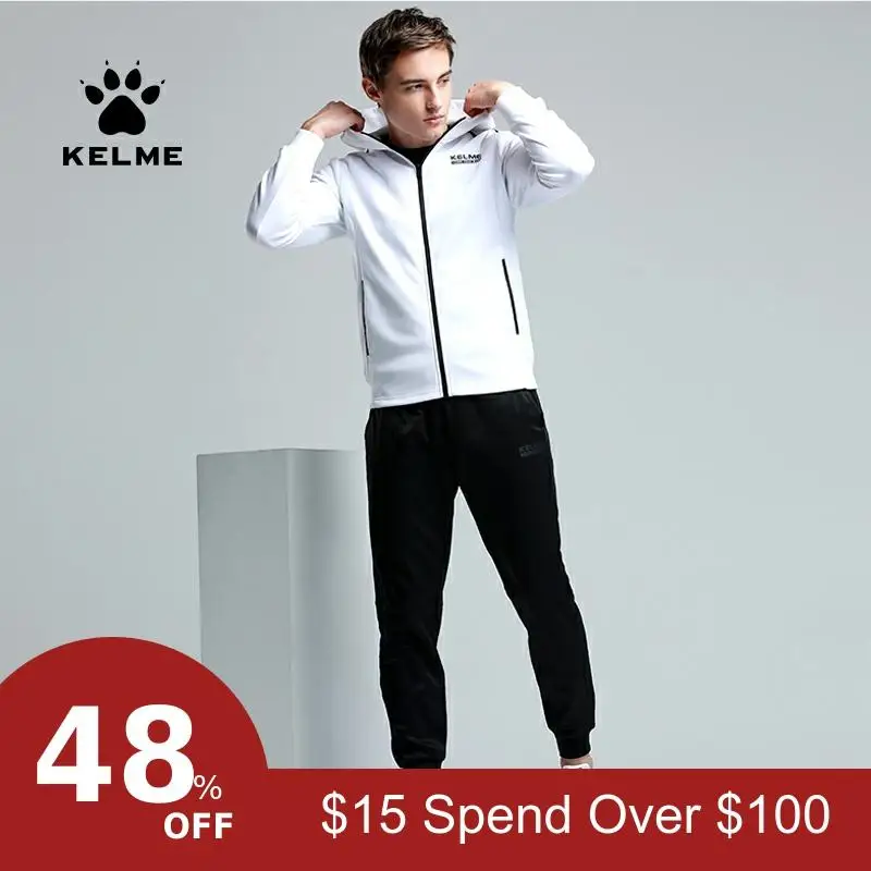 KELME мужской костюм для бега и бега, спортивная одежда для фитнеса, спортивные костюмы для отдыха, тканые теплые костюмы с капюшоном 3981513