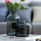 Серая стеклянная ваза в скандинавском стиле, ваза для спальни, украшение для обеденного стола, Маленькая Золотая наклейка