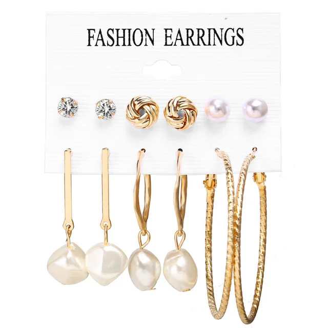 Earrings Set 2 Новые женские акриловые геометрические серьги для женщин богемные серьги Набор DIY большие серьги в виде жемчужной капли модные ювелирные изделия - Окраска металла: Earrings Set 2
