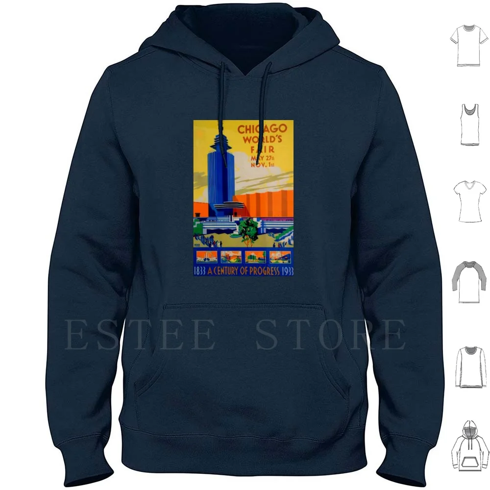 

Chicago World Fair Hoodies Long Sleeve Chicago Art America Vintage Retro