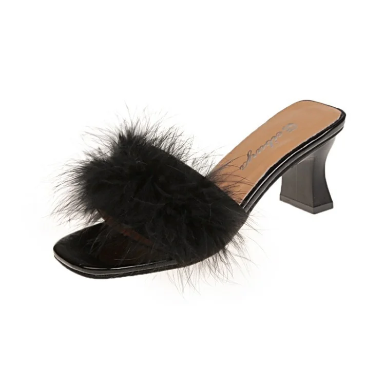 

2021 summer new Coarse heel Word Drag heel Baby Sandals Slipper Woman Personality High-heeled Shoes