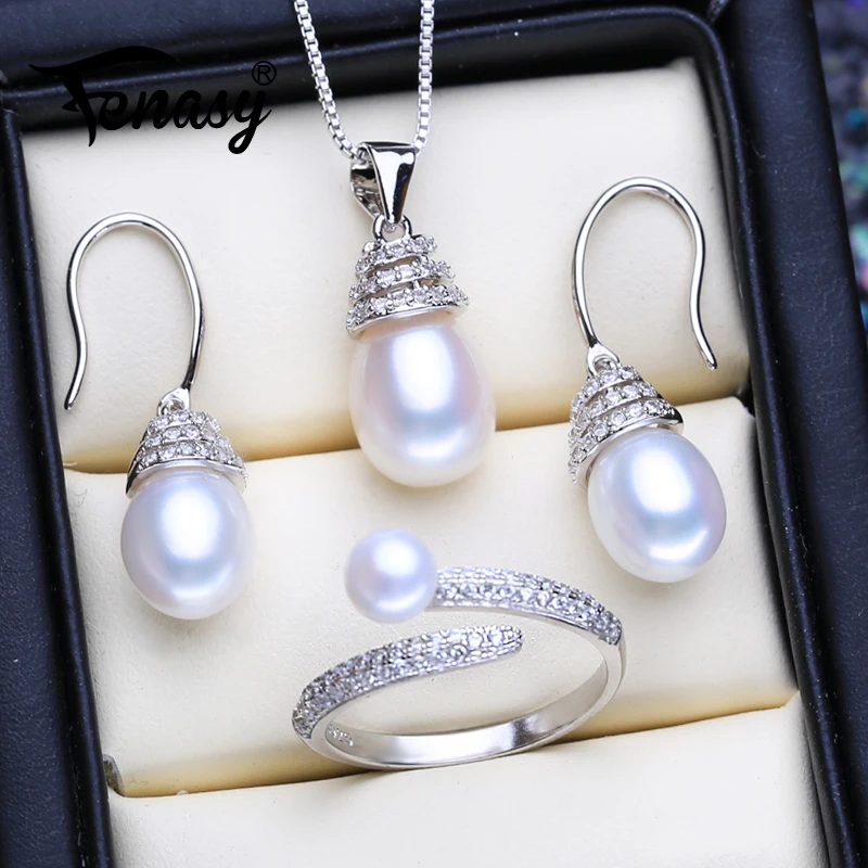 

FENASY 925 стерлингового серебра обручальные ювелирные наборы натуральный жемчуг женские жемчужные серьги в виде капель с ожерелье Роскошный к...