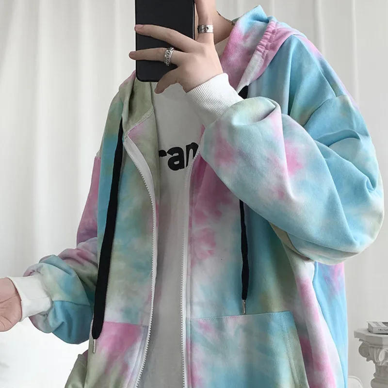 

Tie-dyed Hoodies Men's Fashion Casual Cotton Cardigan Sweatshirt Men Streetwear Wild Loose Hip-hop Hooded Hoodie Mens Camo Hoody