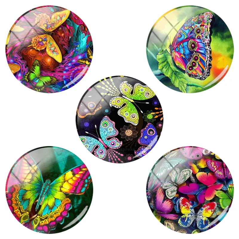 

TAFREE Dazzling Colors Butterfly Floral Art Pattern Glass Cabochon Dome 12 15 16 18 20 25 mm Making Jewelrys Accessory New