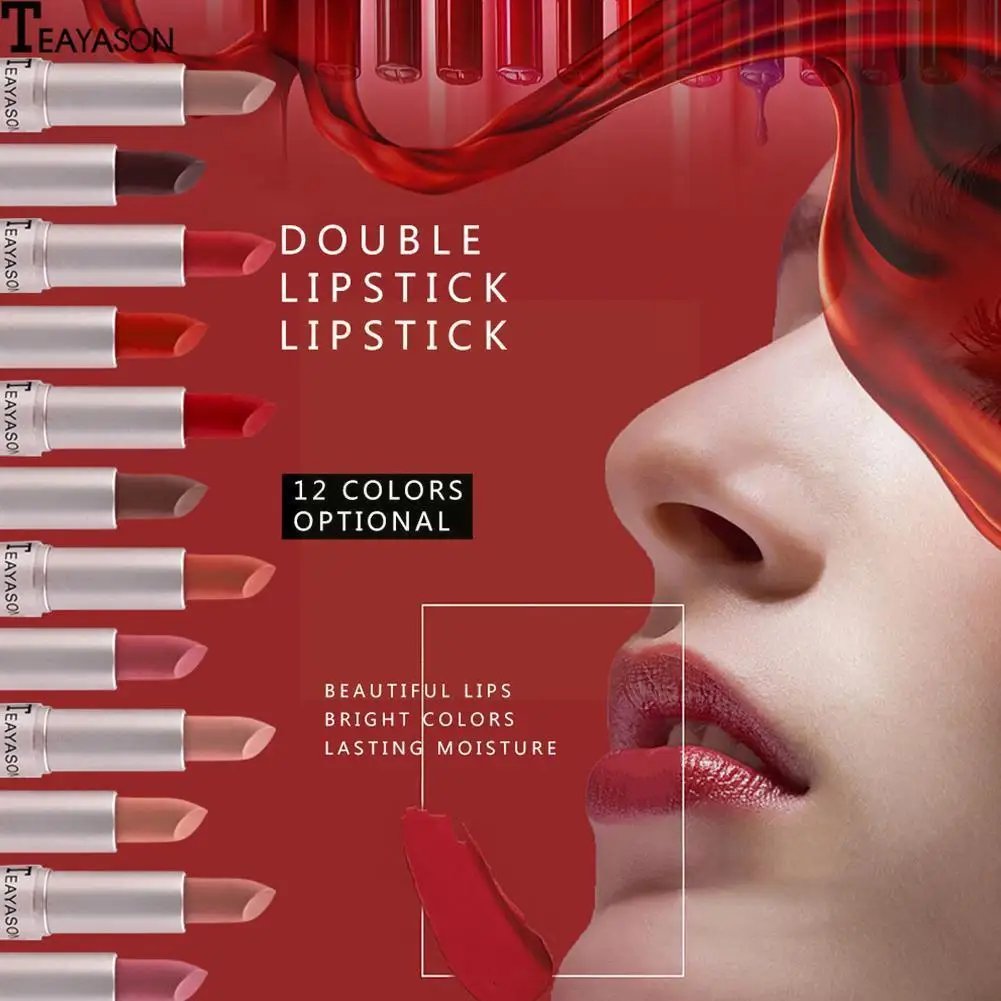 

2-in-1 Double Head Long Lasting Matte Bean Paste Color Makeup Liquid Matte Gloss Tint Lips Lipstick Lipgloss Liner Lip V3K7