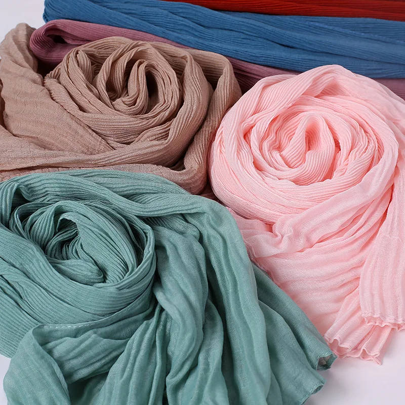 

Women Crinkled cotton and linen Hijab Scarf Wrap Islamic Shawls Headband Muslim Hijabs Wrap Headscarf Scarves 26 Colors 2021 new