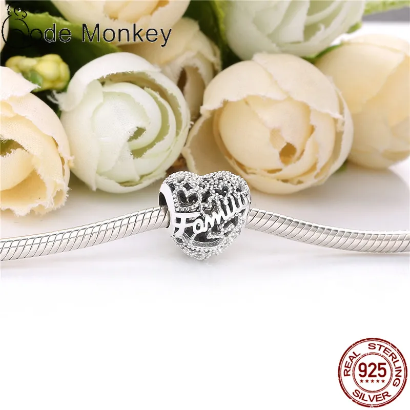 

Pandach Authentic 925 Sterling Silver Family Love Heart Beads Fit Original Pandora Charms Bracelet DIY Jewelry Making CMS1518