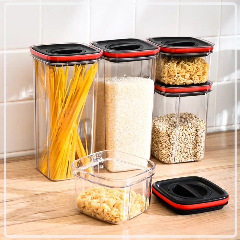 

New Kitchen Containers Box Food Cereal Rice Dispenser Jar Sealed Flour Spice Grain Storage Organizer Transparent Plastic Bottle