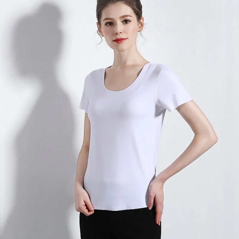 Базовая футболка с коротким рукавом женская летняя круглым вырезом и