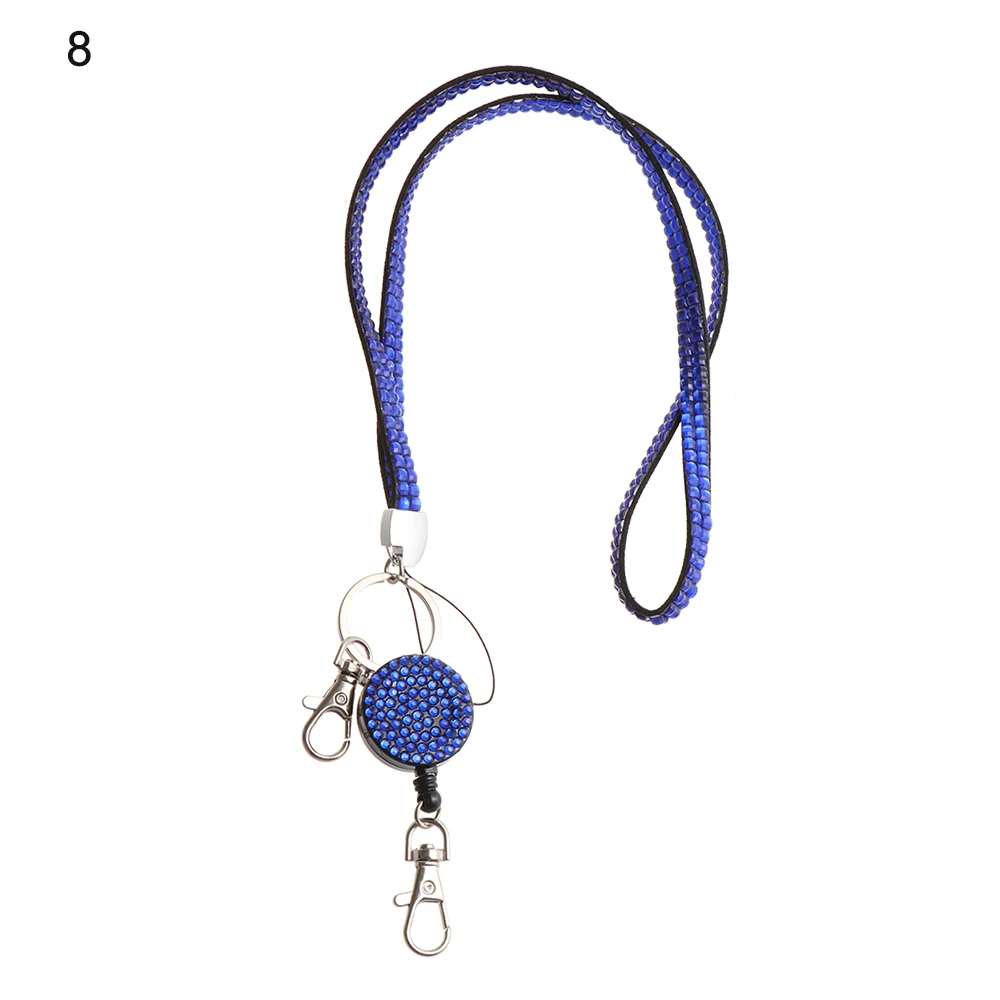 navy blue Красочные ID держатель карты шеи ремень горный хрусталь выдвижная катушка ожерелье висячая веревка шнурок легкие школьные офисные принадлежности - Цвет: navy blue