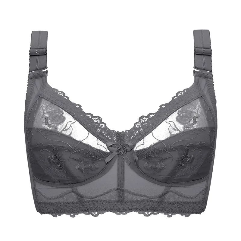 

New Sexy Lace Ultra Thin One Piece Large Bra No Steel Ring Underwear Women's Seamless Large Bra Push Up Minimizer Full Cup90 D E