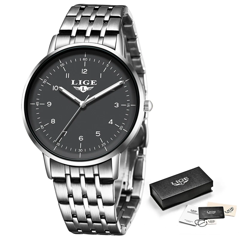 

relogio masculino 2020 LIGE Luxury Brand Wristwatch Ultra-thin Analog curved mirror Men's Quartz Watch Business Watch Men Watch