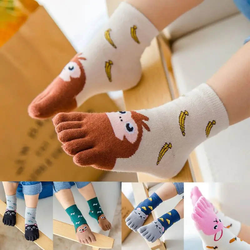 

Cute Children Cotton 5-toe Socks Boy Girl Medium Tube Cartoon Kid Split Toe Sock D7YD