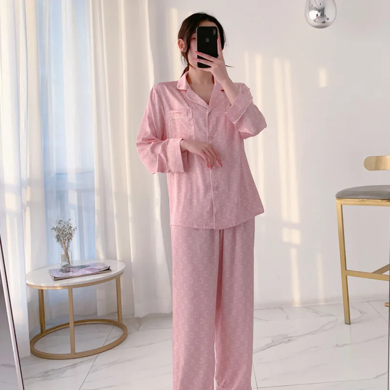 Long Sleeve Pajamas Autumn Trousers Suit Fashion Pyjama Set Large Size Nightwear Home Service House Nightdress Costume Outfit