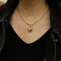 women%e2%80%99s stainless steel necklace necklaces twist chain pearl necklace hollow lock heart pendant necklaces for women jewelry