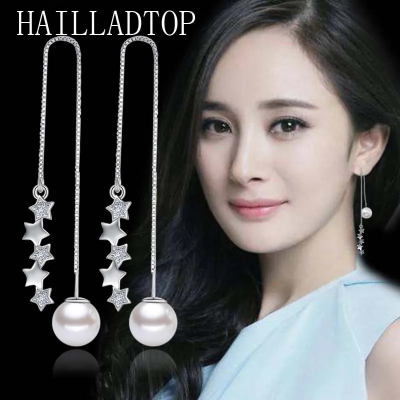 

Temperament Iong Pearl Ear Line Cute Wishing Five-Pointed Star Meteor Ear Line