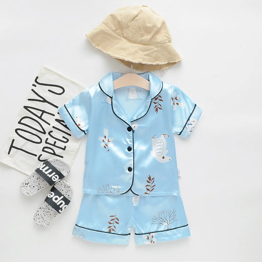 Kids Summer Clothes Toddler Baby Boys Girls Cartoon Pajamas Sleepwear T shirt Shorts Roupa Infantil Children Sets | Детская одежда и