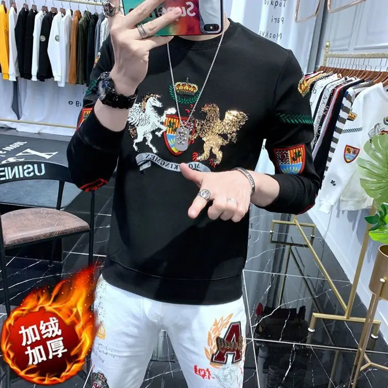 2021 new spring and autumn vests men's fashion brand plus velvet padded warm Joker printed jacket