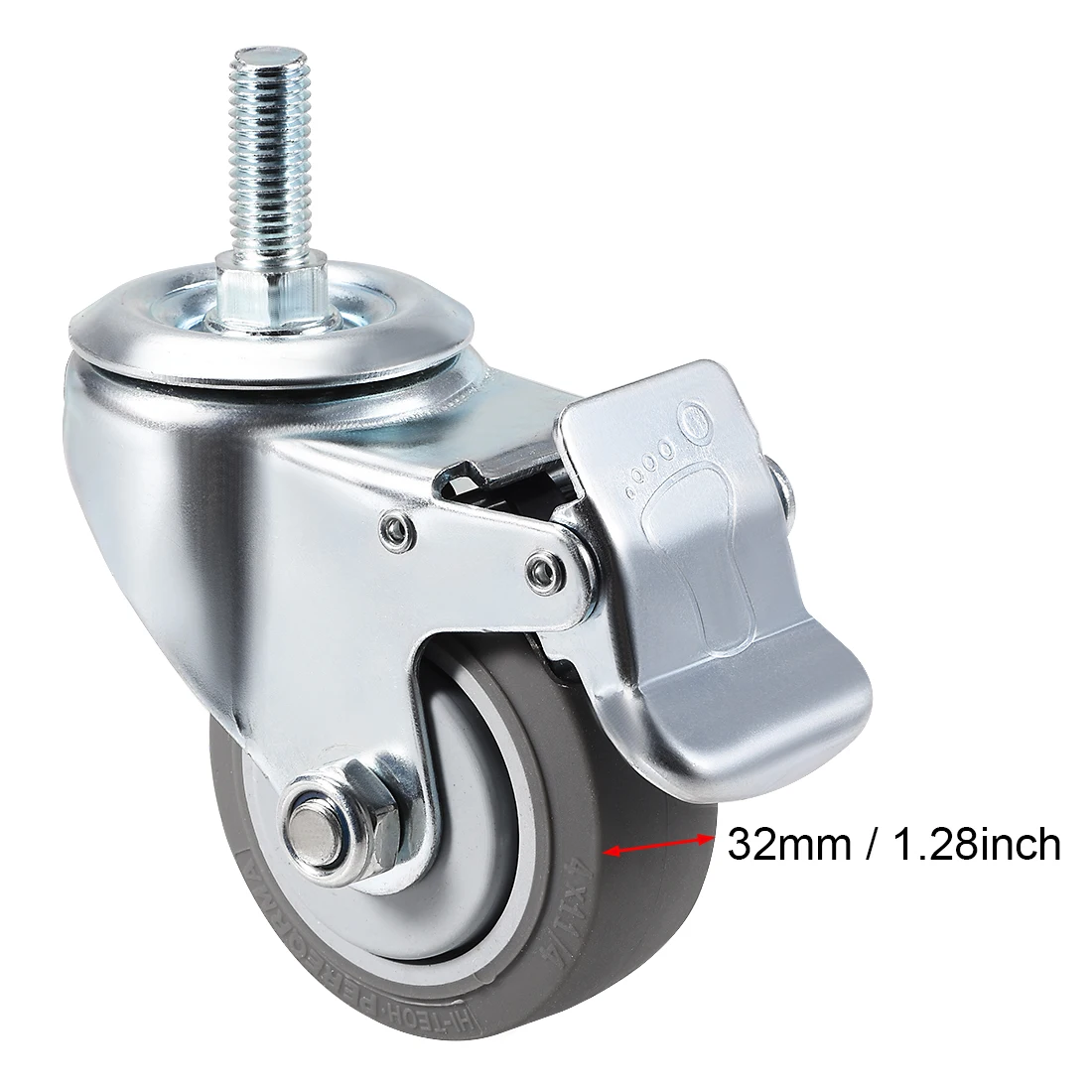 

uxcell Swivel Caster Wheels TPR Caster 3 Inch Wheel M12 x 30mm Thread with Brake 4 inch w Brake 1pcs