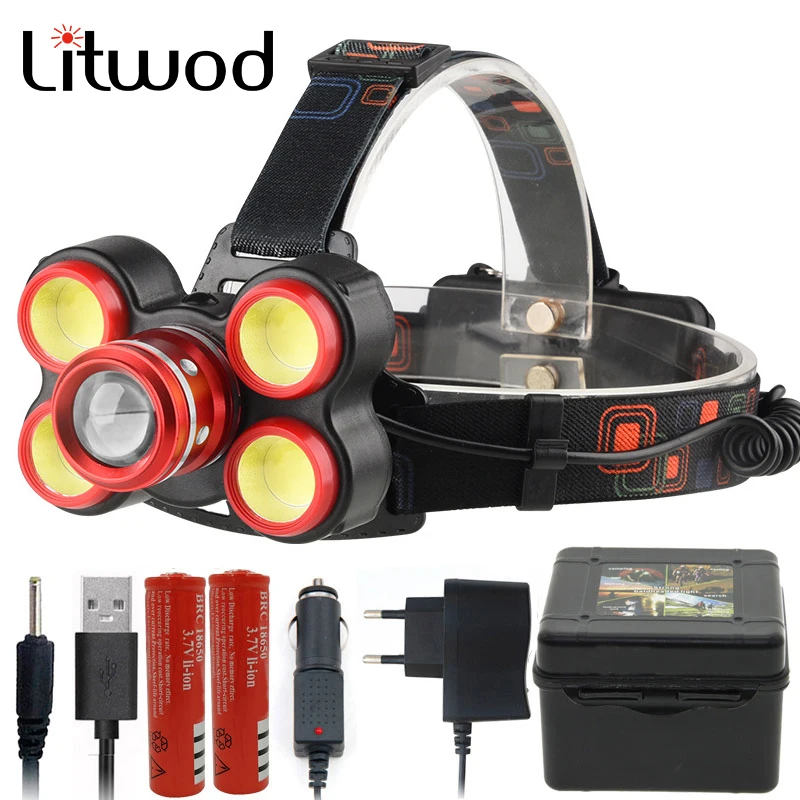 Светодиодный налобный фонарь Litwod Z401905 XM L T6 4 * COB с зуммируемым объективом мощный
