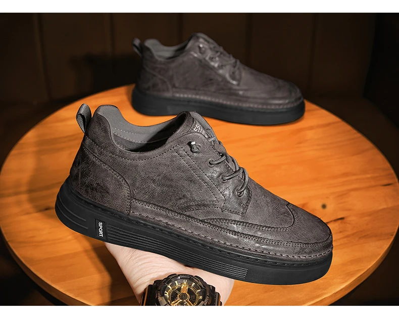

Leisure Shoes Brogue Boots High Top Durable Sexy Hot Shoes For Man Mature Hormone Shoes casual Man Show Mirco Fiber Vamp Sytle