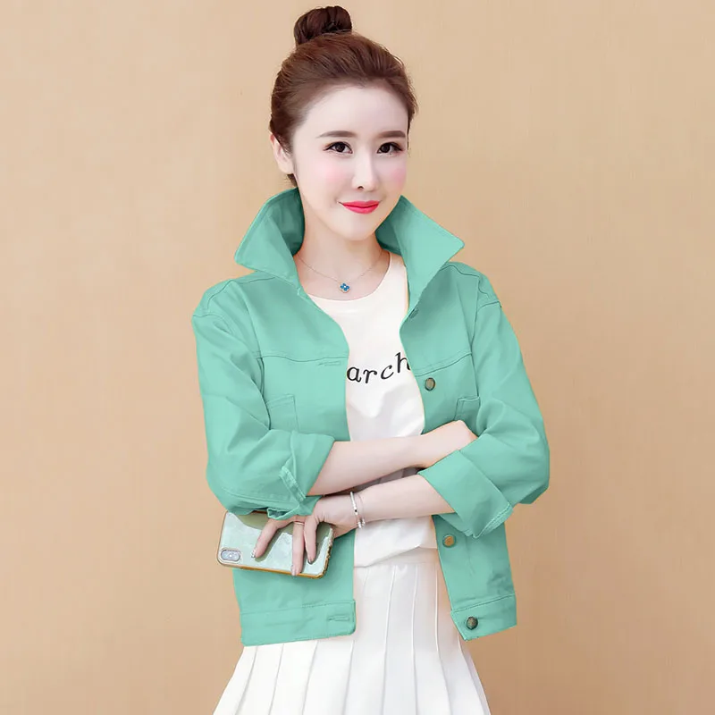 Западной Стиль Студенческая Женская Весенняя джинсовая куртка красивая