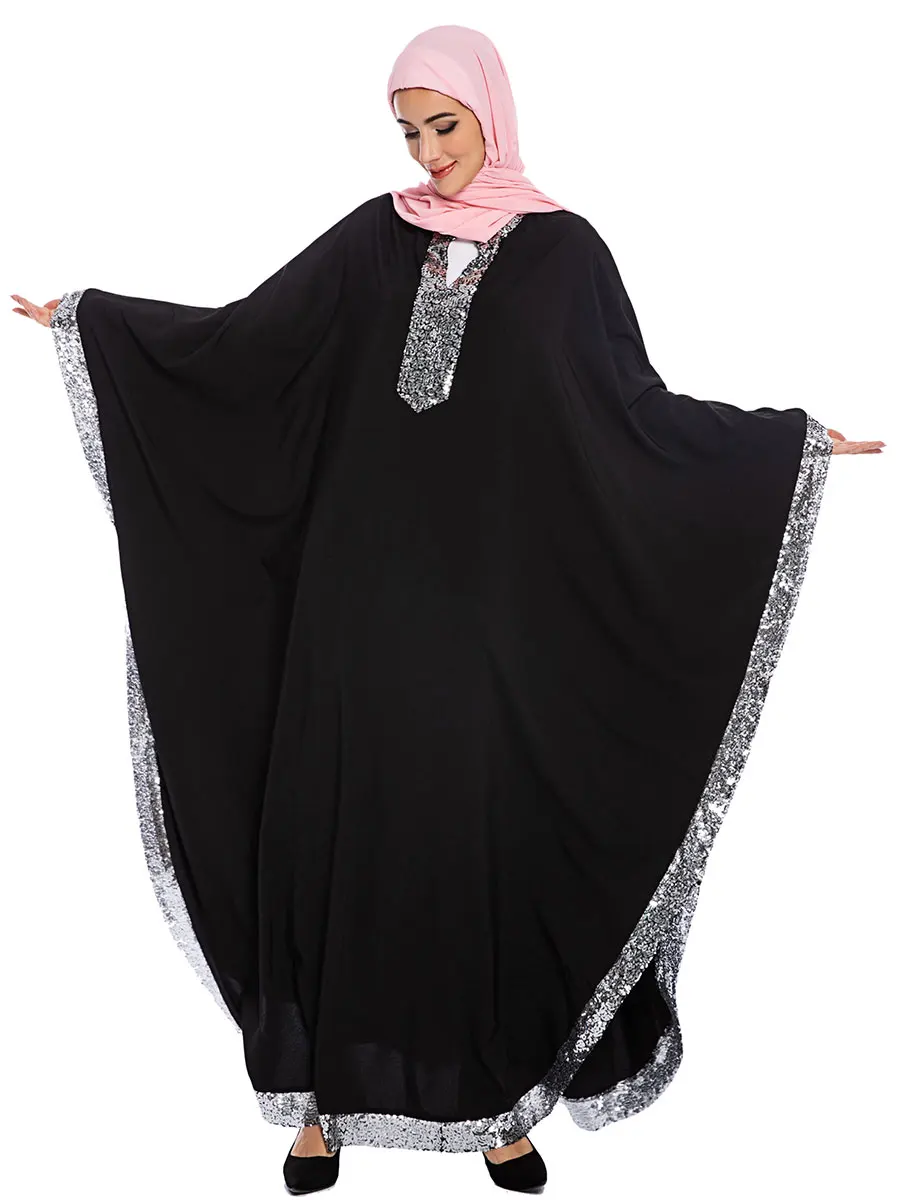 Abaya турецкий Caftan Marocain Femme Musulman Robe черный Свободный кардиган с рукавом летучая
