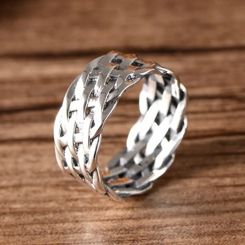 925 пробы серебряные ювелирные изделия полые ретро широкое кольцо Человек Тканые