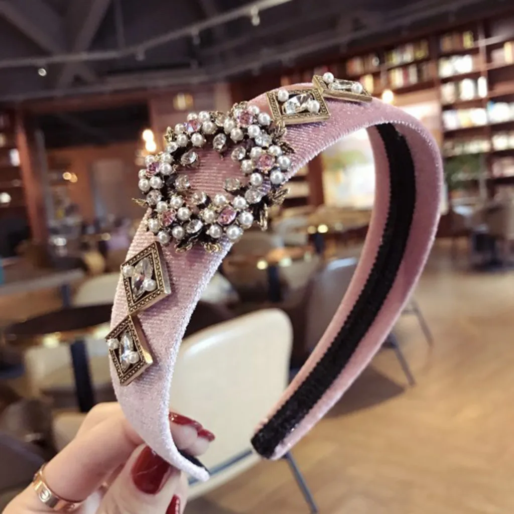 Женская повязка на голову с кристаллами широкая тканевая обруч для волос