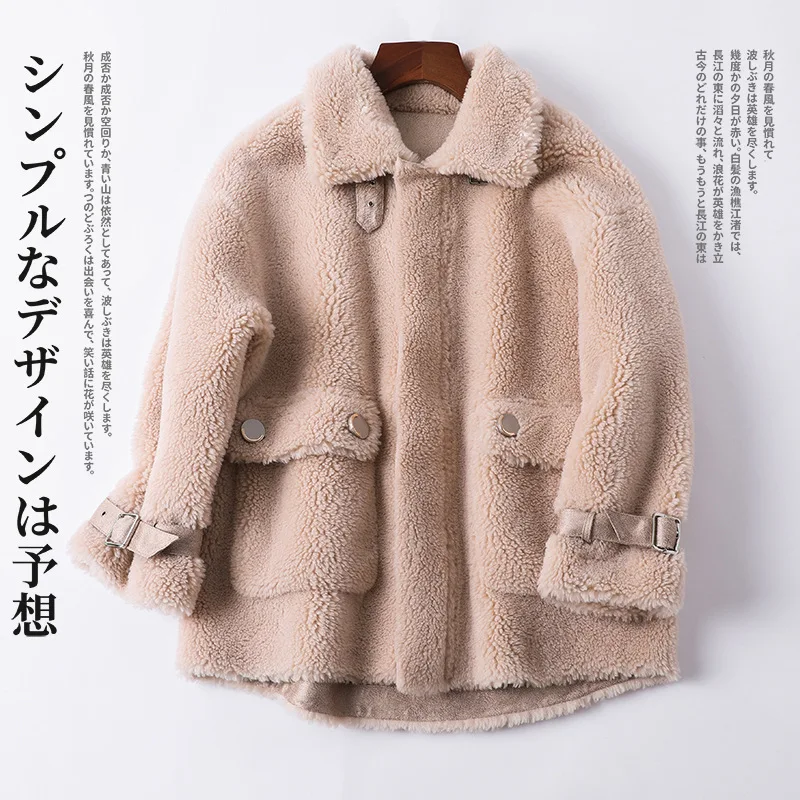 

Genuine natural sheepskin fur coat women's casual warm fur coat with hood winter 2021